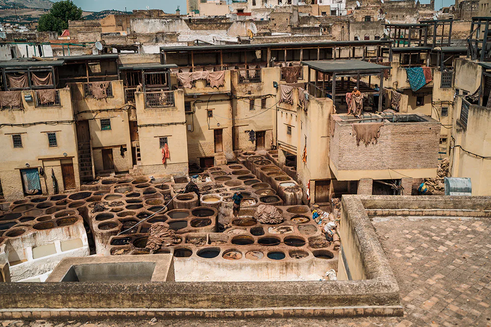 Tannery seen from above, in the medina of Fes