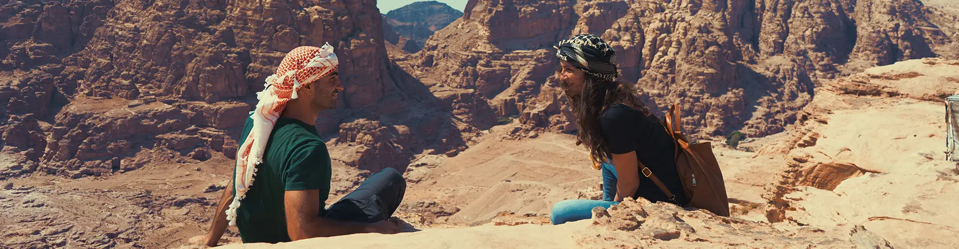 Couple looking at each other in Petra, Jordan