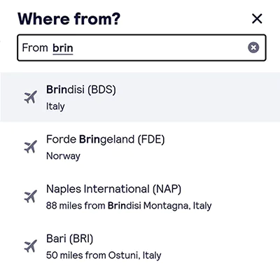 Skyscanner procedure, step 1b