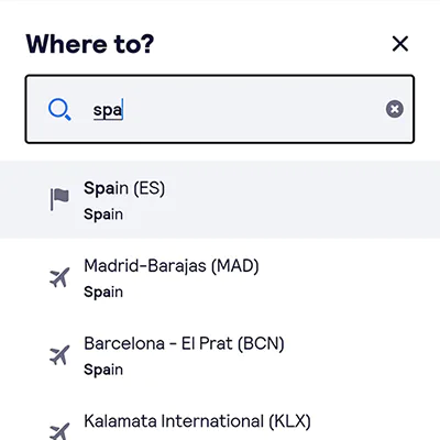 Skyscanner procedure, step 2b